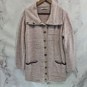 Margaret Winters Sweater Women Medium Pink Cardigan Long Shawl Collar Button